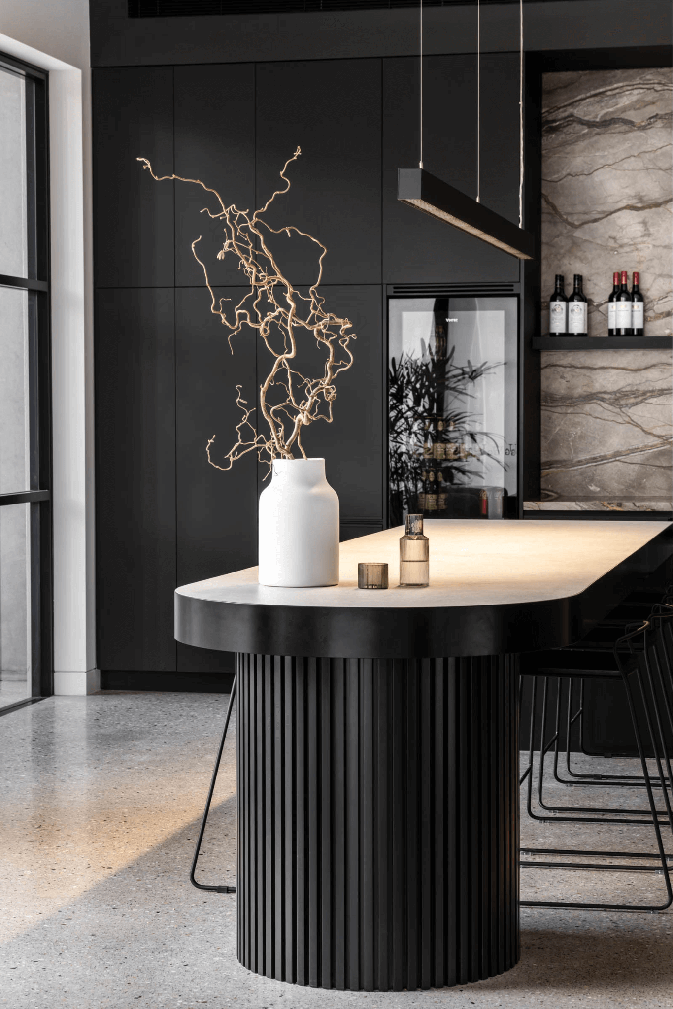 Modern Black Kitchen Island With Ribbed base — PKJ Design in Unanderra, NSW