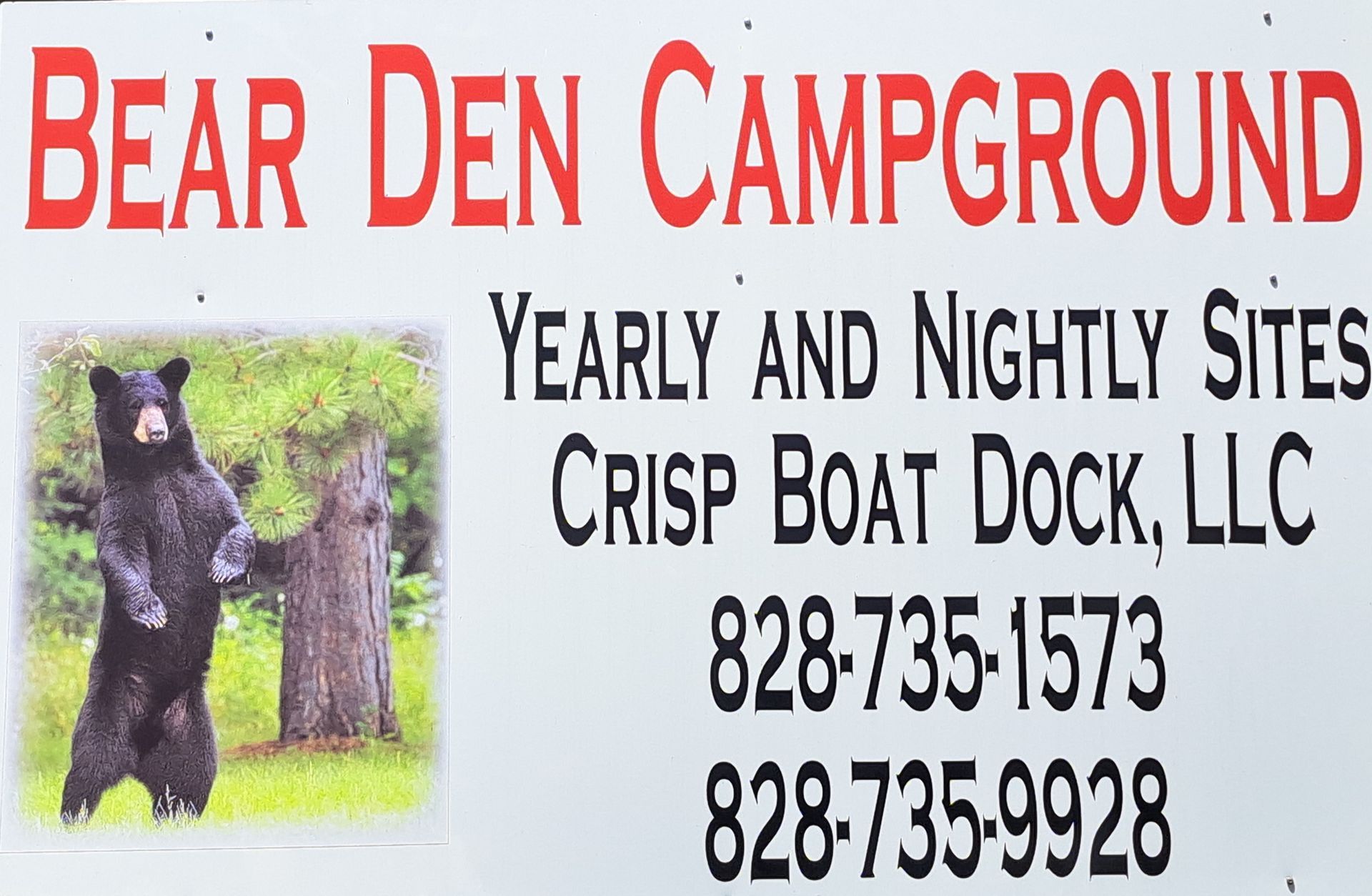 A sign for Bear Den Campground