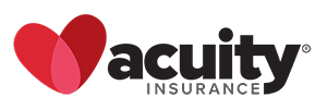 Acuity Insurance logo with red heart-shaped icon and black text on a white background