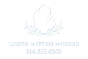 White logo with laurel wreath and the text “White Mitten Movers” and phone number 616-855-0500.
