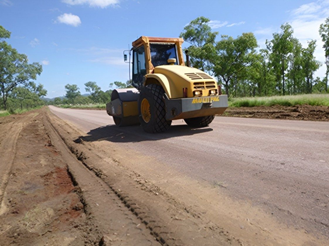 Yellow Road Roller on the Road — Hillery Group in Bowen, QLD