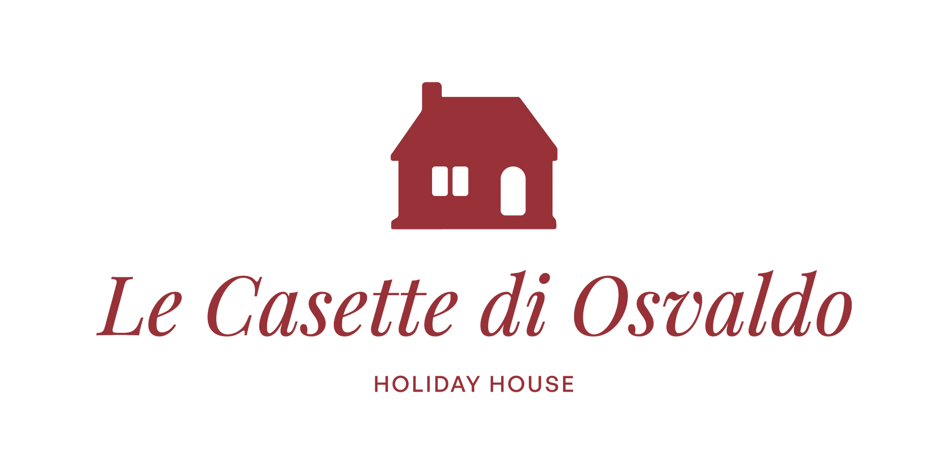 Logo per la casa vacanze Le Casette di Osvaldo con l'icona di una casa rossa su sfondo chiaro.