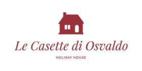 Logo per la casa vacanze Le Casette di Osvaldo con l'icona di una casa rossa su sfondo chiaro.