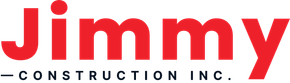 The jimmy construction inc logo is red and black