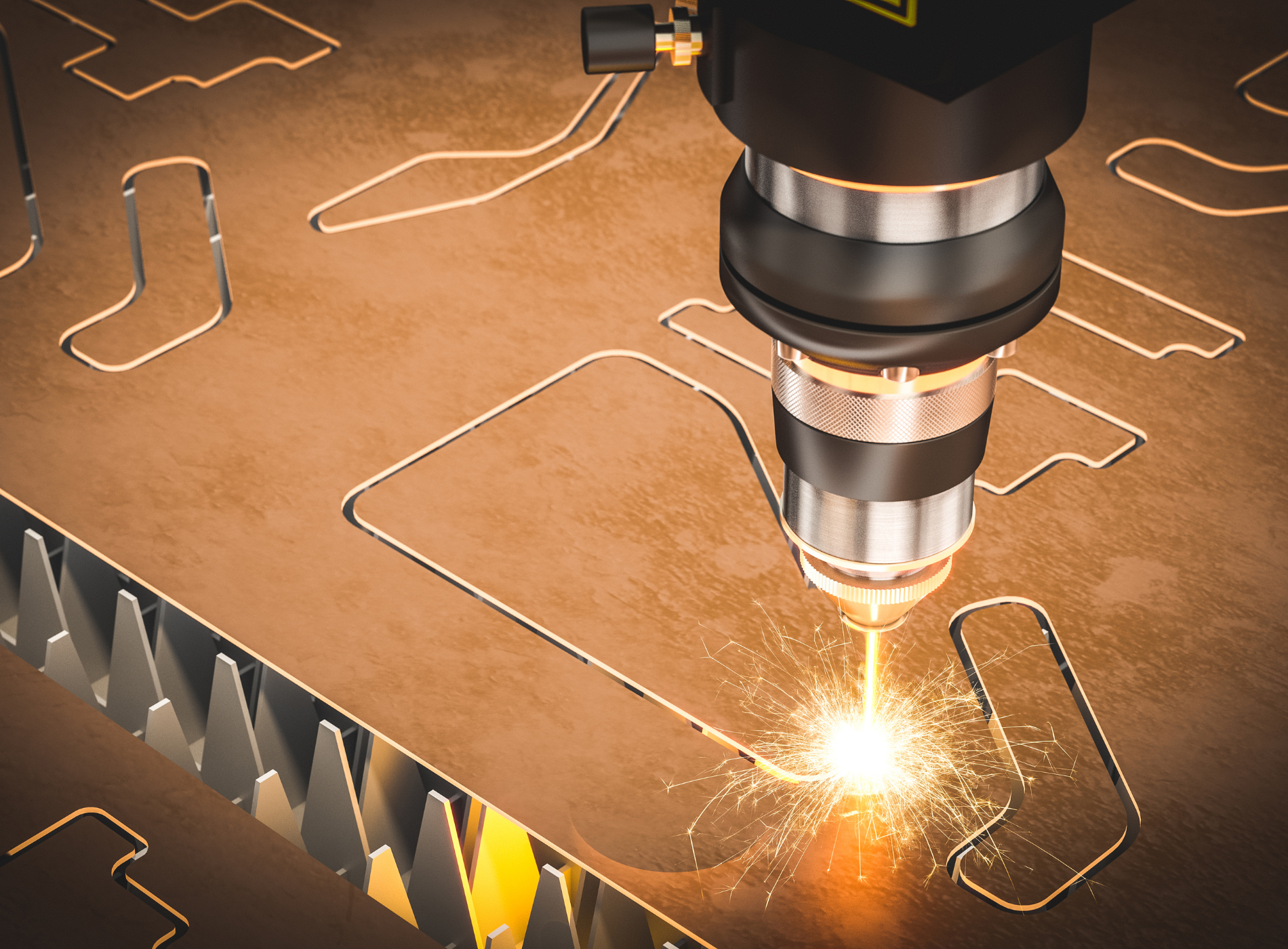 A machine is cutting a piece of metal with a laser.