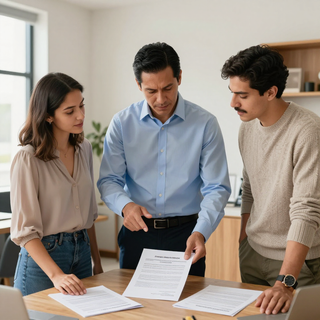 Asesor explicando crédito y compra de vivienda