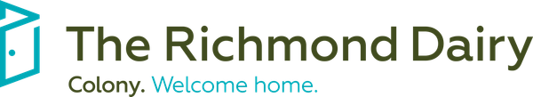 The Richmond Dairy logo with teal text and the tagline “Colony. Welcome home.”