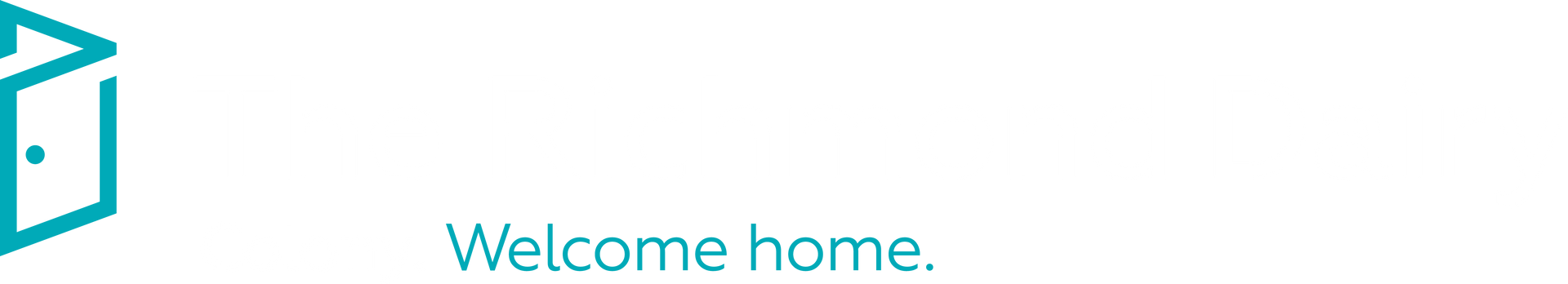 Teal door icon with the words “Welcome home.” on a white background