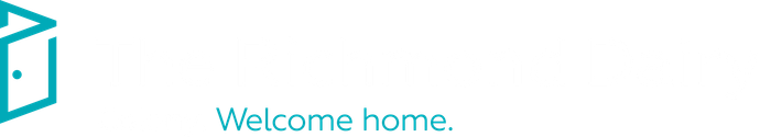 Teal door icon with the words “Welcome home.” on a white background
