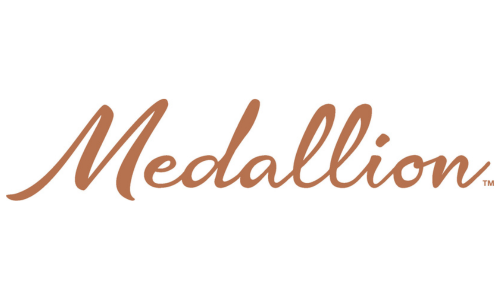 Medallion logo in copper script on a white background