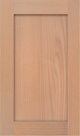 Vertical close-up of a light wood cabinet door with recessed panel detail