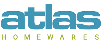 Atlas Homewares logo in teal and olive green text on a white background