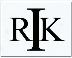Black “R K” monogram logo on a white background.