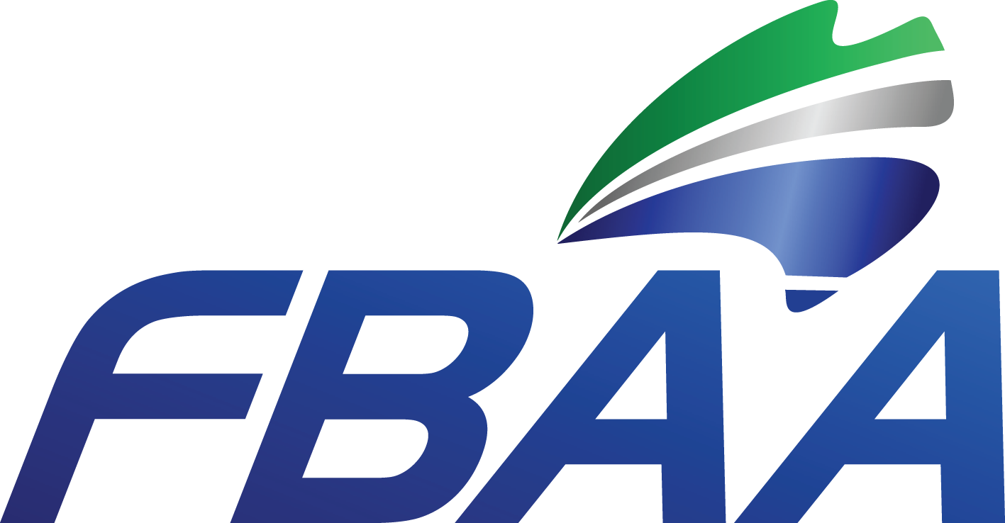 FBAA logo with blue stylized text and a layered upward swoosh of green, gray, and blue.