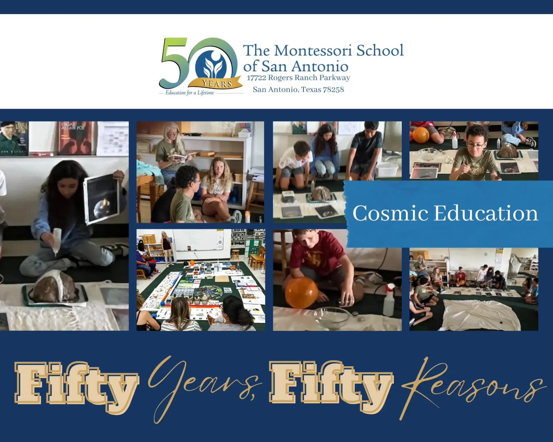 Montage: children learning in classrooms, interacting with materials, engaging in activities. Text overlay: