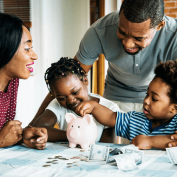 Parents teaching kids about saving