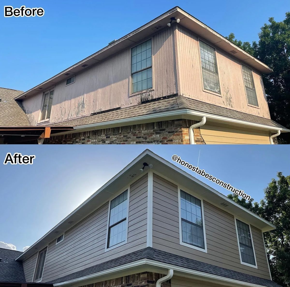 A before and after picture of a wooden fence.