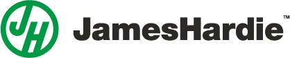 The logo for james hardie has a green circle around it.
