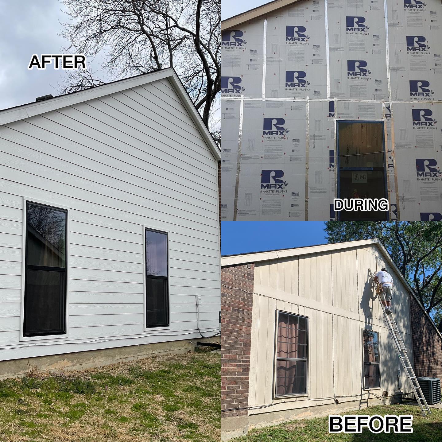 A before and after picture of a house being painted