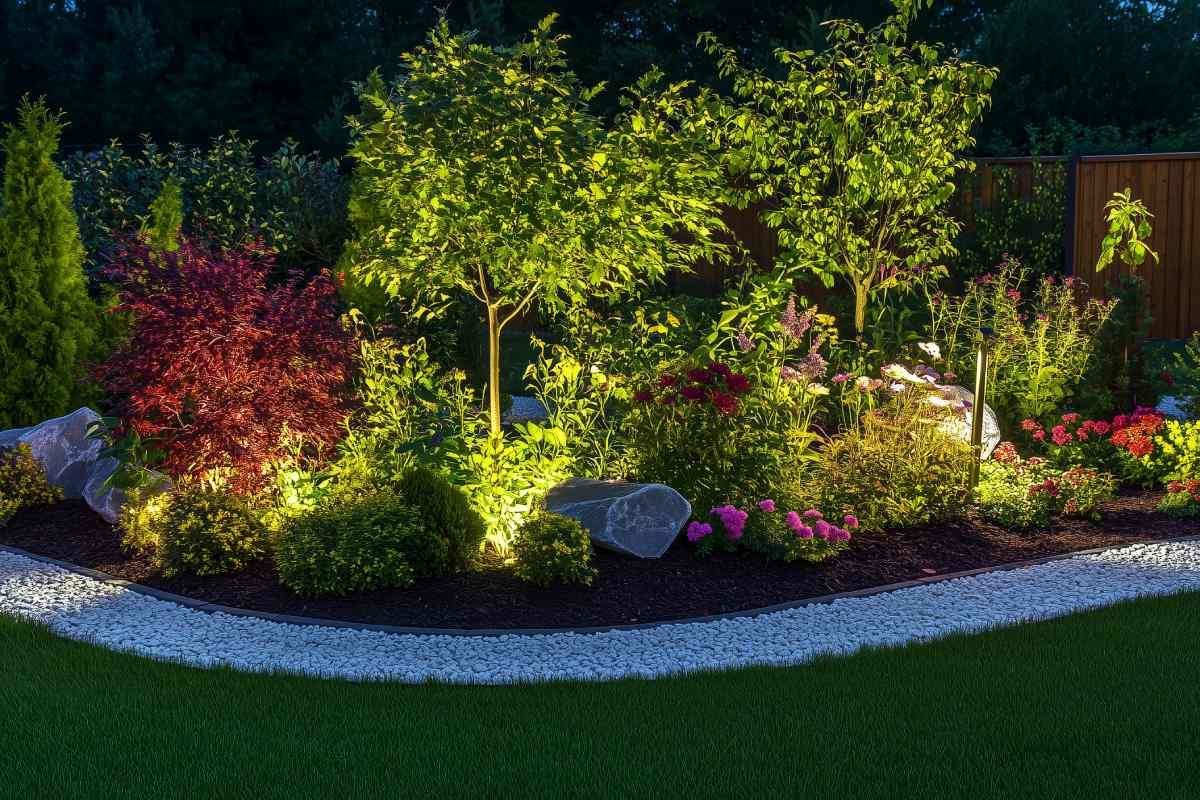 A landscaping feature with lights for nighttime enjoyment at Green Thumb Lawn & Landscape near Campbellsville, Kentucky KY
