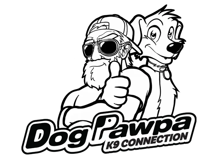 Dog Pawpa logo: man with beard giving thumbs up next to a cartoon dog.