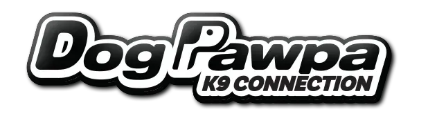 DogPawpa logo with black and white text and a 3D effect. 
