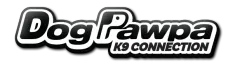 DogPawpa logo with black and white text and a 3D effect.