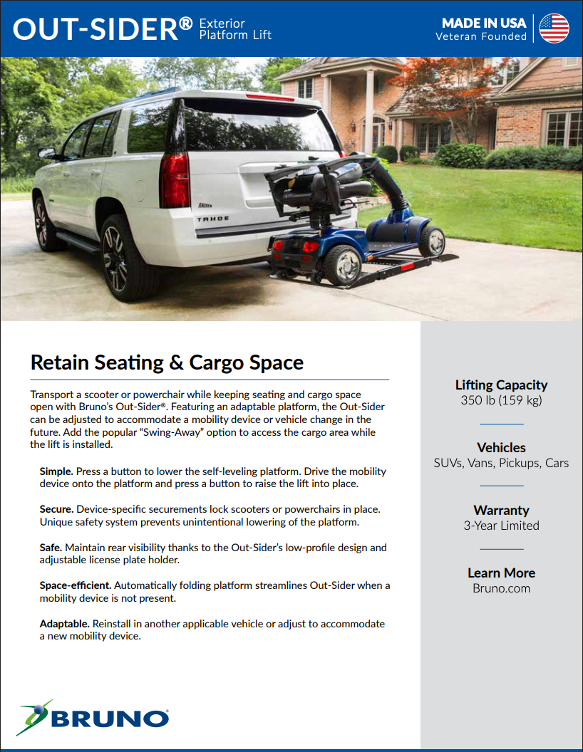 Bruno Out-Sider ASL-275 exterior vehicle lift brochure cover