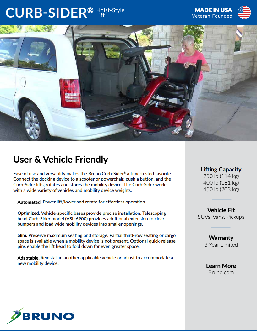 Bruno Curb-Sider VSL-6000 vehicle lift brochure cover