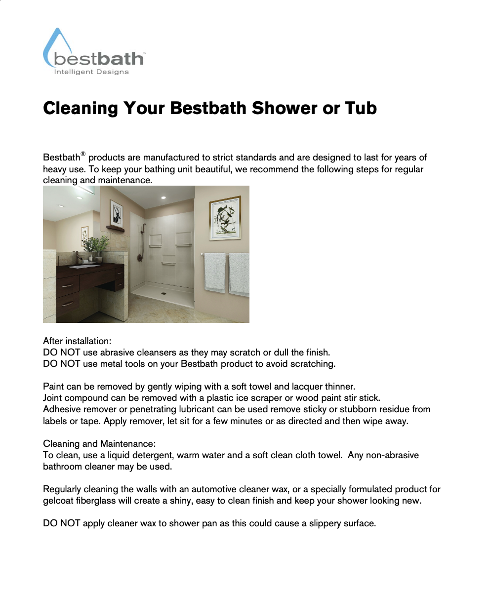 Best Bath shower and tub cleaning instructions guide cover