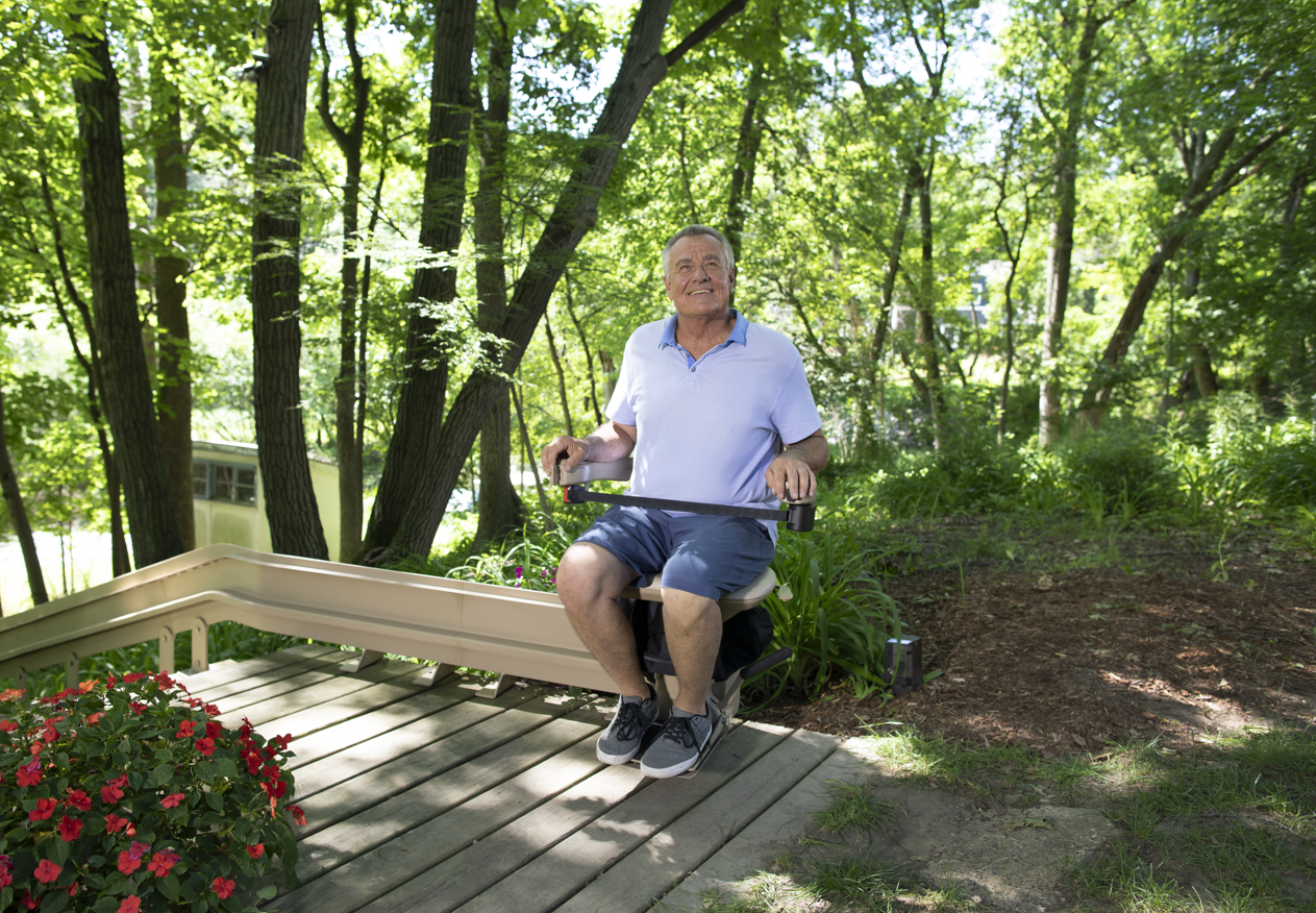 Exterior stairlift installed on outdoor steps