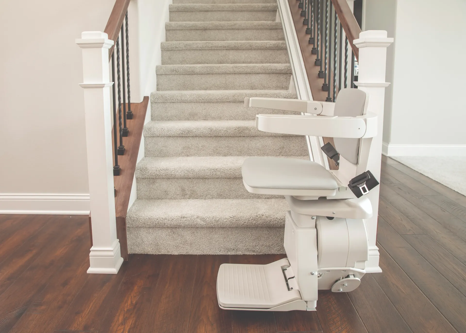 A Bruno stairlift installed on a staircase by Altamira Ltd. in Edison, New Jersey