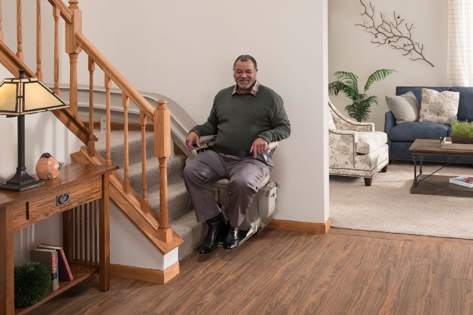 A stairlift installed on a staircase by Altamira Ltd. in Indianapolis