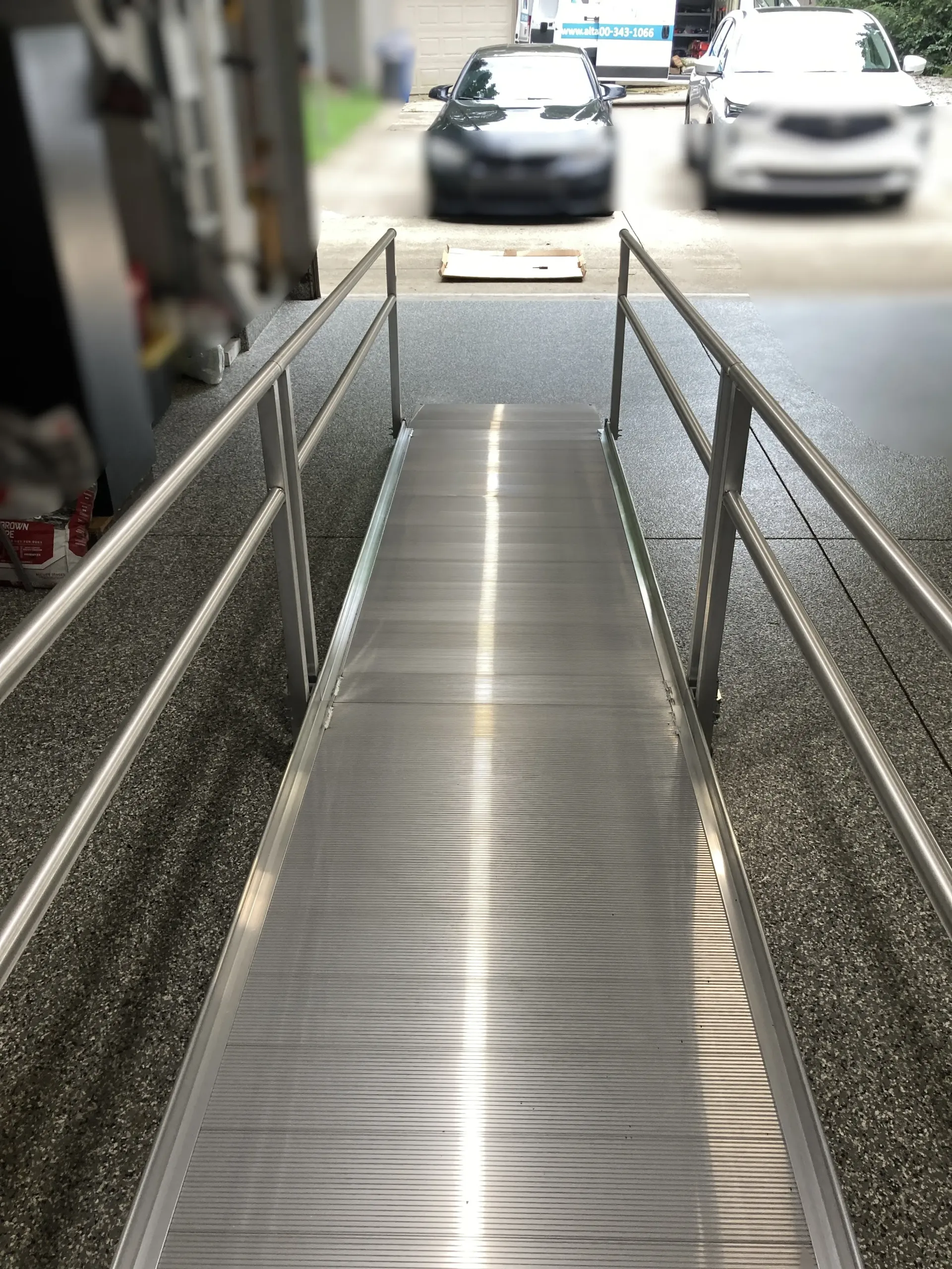 Wheelchair ramp installed in a garage