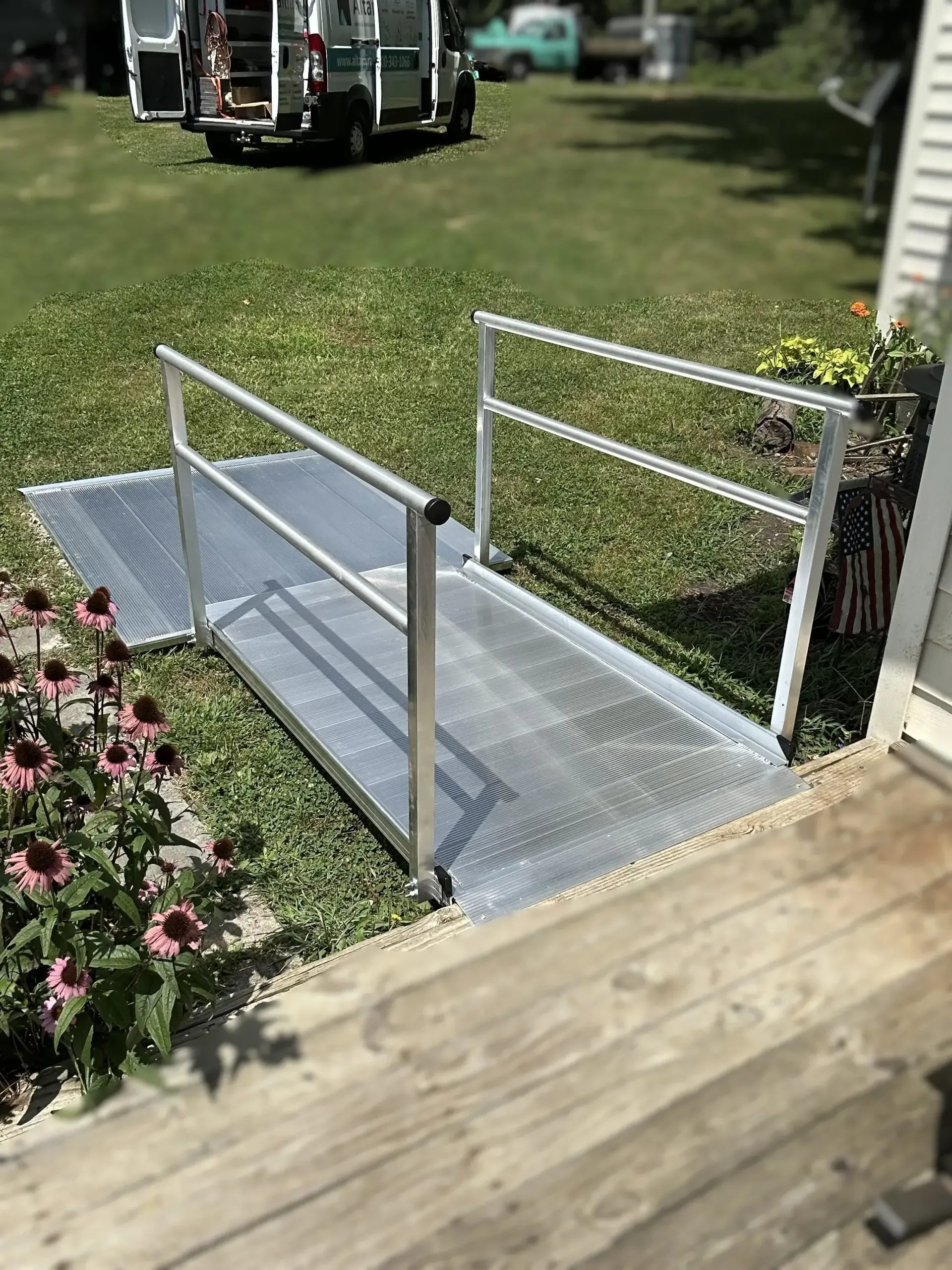 Short wheelchair ramp installed at a home
