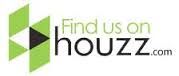 The houzz logo is green and black and says `` find us on houzz.com ''. The houzz logo is green and black and says `` find us on houzz.com ''.