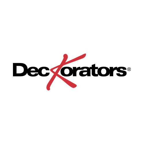 Decorators logo with black text and a red stylized 