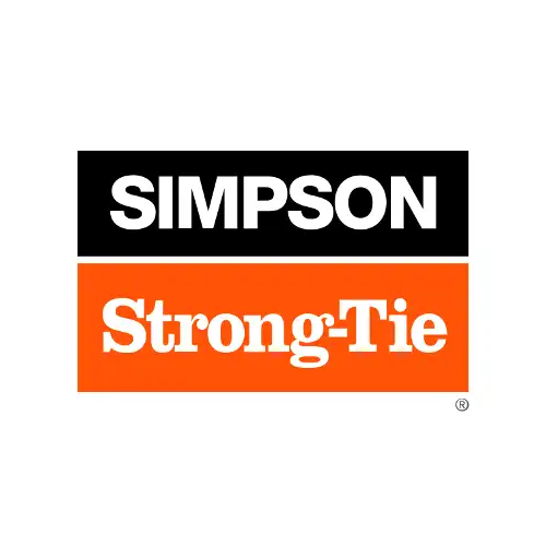 Simpson Strong-Tie logo, black and orange rectangle with white text.