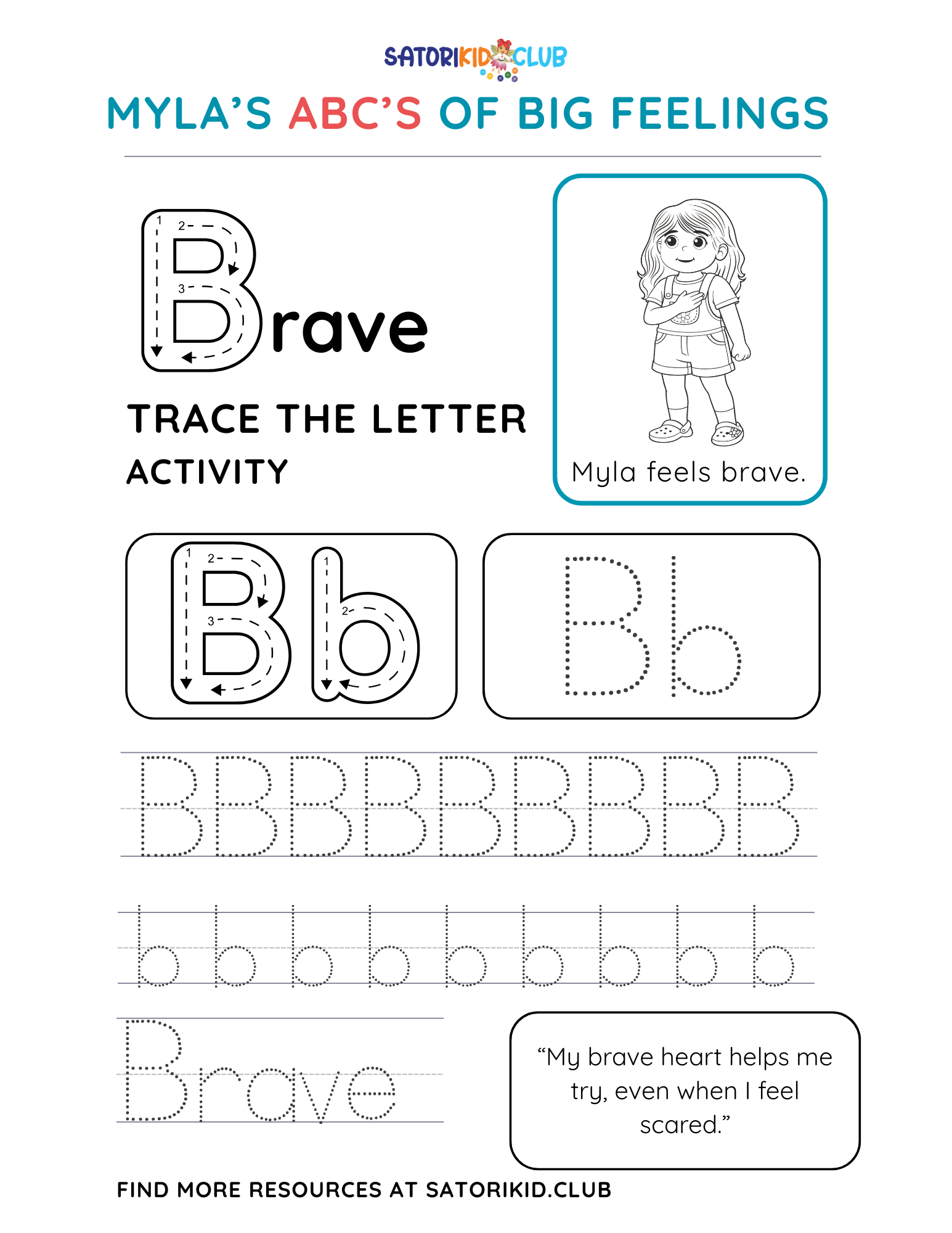 Satori Kid Club Worksheet: trace the letter 