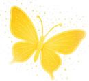 Yellow butterfly with antennae and watercolor-like effect, surrounded by small yellow sparkles.