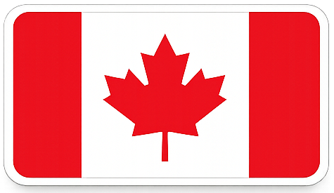 Canadian flag icon with red maple leaf and vertical red stripes on white background