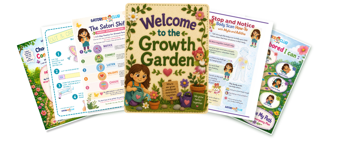 Kids’ gardening activity book set with a colorful “Welcome to the Growth Garden” cover and worksheets
