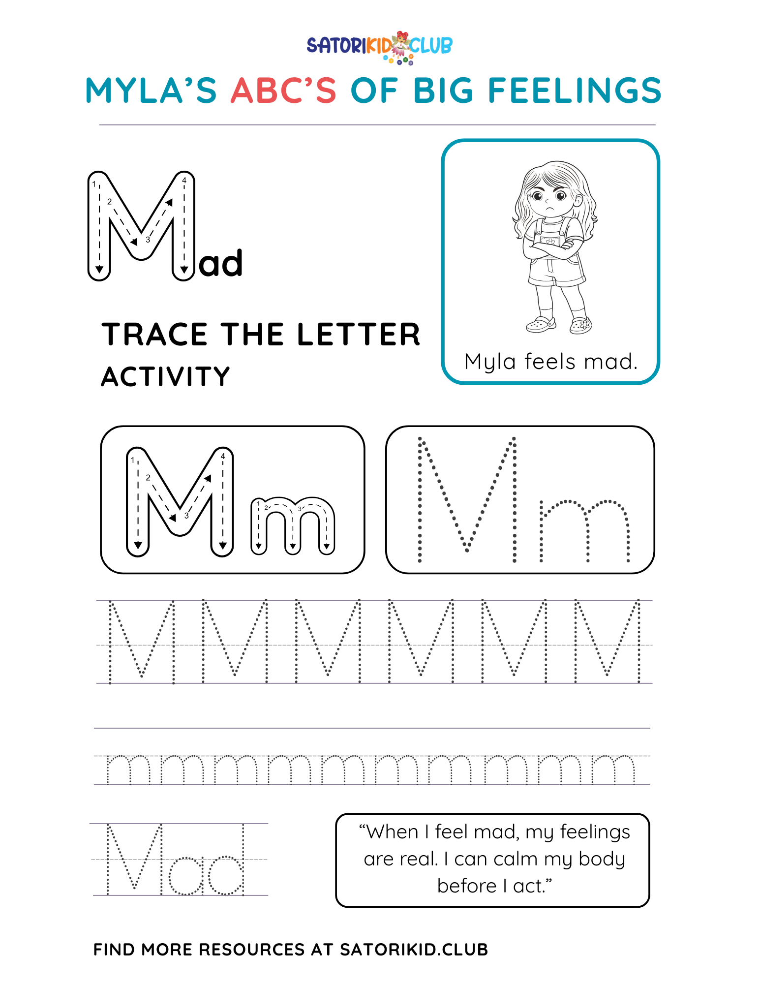 Satori Kid Club Worksheet: trace the letter 
