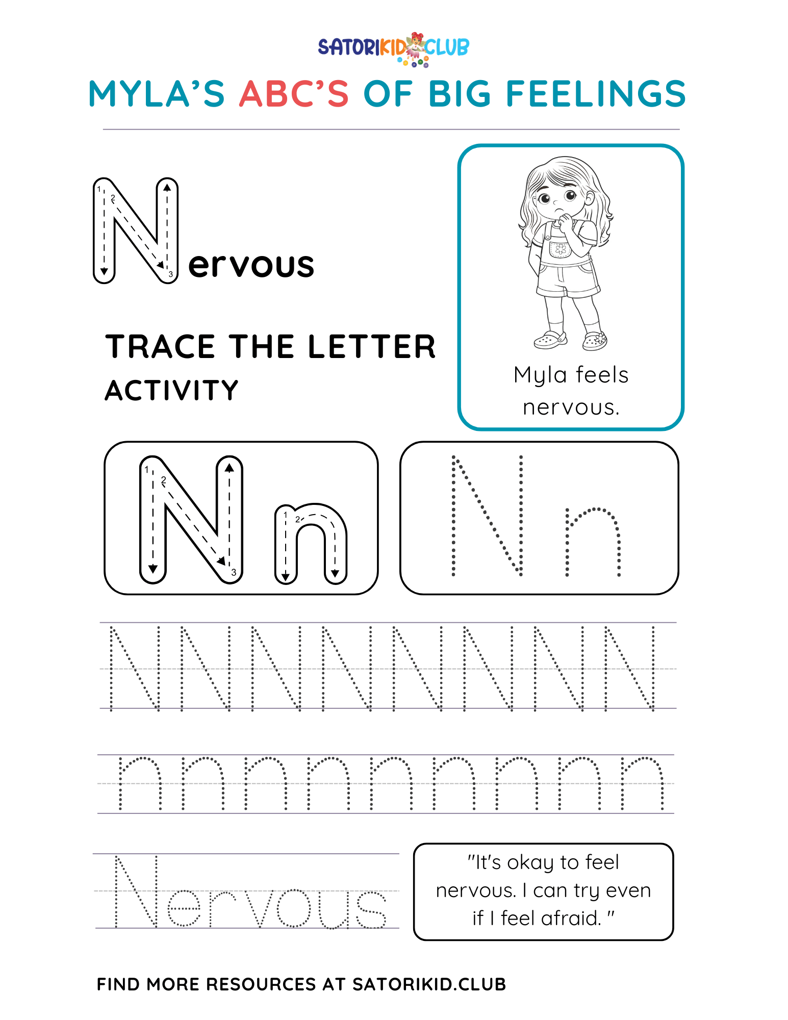 Satori Kid Club Worksheet: trace the letter 
