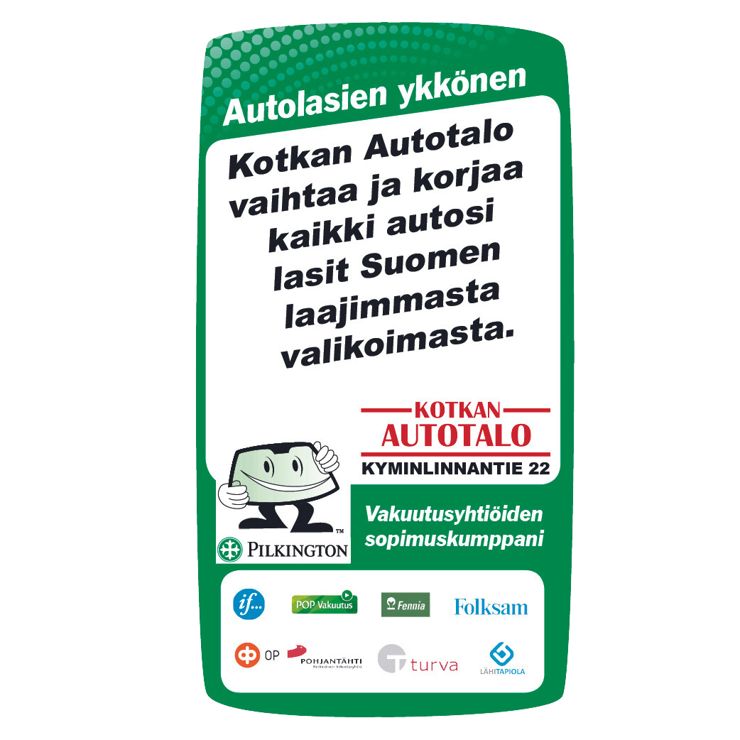 A green sign that says kotkan autotalo on it