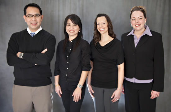 Adarve Prosthodonics team in Apple Valley, MN - Dr. Adarve, Jen, Bernadette, and Maria