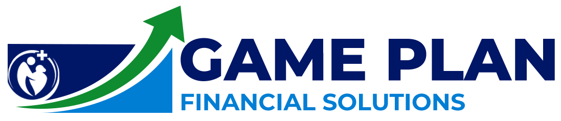 Game Plan Financial Solutions logo with blue text, green arrow, and blue circular icon on white background