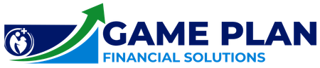 Game Plan Financial Solutions logo with blue text, green arrow, and blue circular icon on white background