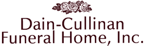 Dain-Cullinan Funeral Home, Inc. logo in dark maroon text with ornate floral emblem above