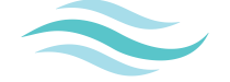 Three horizontal, flowing waves in varying shades of light to medium blue.